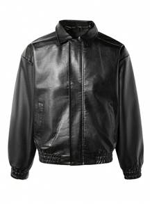 Men's Casual Loose Fit Business Leather Jacket, Old Money Style - Black - View 5