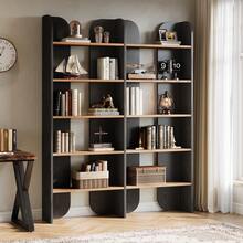 Tribesigns 5-Tier Farmhouse Bookshelf, 70.87-Inch Tall Double Wide Bookcase With Open Shelves, Vintage Floor Standing Book Shelf Display Storage Shelving Unit For Home Office Bedroom Study, Black - 黑色和棕色 - 查看 2