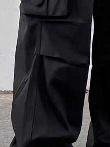 1 件青少年男童百搭宽松户外休闲工装裤，带大口袋 - 黑色 - 查看 7