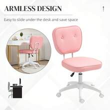 Vinsetto Cute Armless Office Chair, Small PU Leather Computer Desk Chair With Adjustable Height, Swivel Wheels, Mid Back, Pink - Pink - View 6