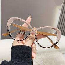 Y2K Cat Eye Glasses Frame For Women|Fashion Cross Design, Leopard Print And Pink Accents|Durable Polycarbonate Frame And Lenses|Includes Protective Case|Perfect For Street Style And Fashion Photography - 紅色和粉紅色 - 查看 2