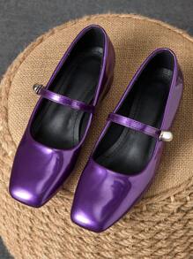 Women's 3cm Cloth Covered Heel Fashion Versatile White Mary Jane Pumps, Suitable For All Seasons - Purple - View 3