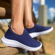 Women's Easy-Fit Orthopedic Slip-On Gym Walking Running Lightweight Soft Sneakers - Màu xanh lam - Xem 4