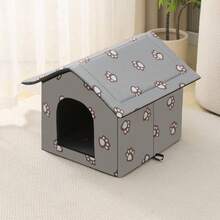 1pc Outdoor Waterproof Cat House, Thick 600D Oxford Cloth, Rainproof & Sunproof, High Density Foam Filled Warm Cat Shelter, Comes With 4-Season Comfortable Cushion - Grey - View 16