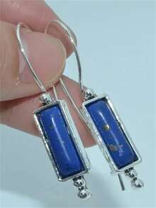 一对波西米亚风格长方形蓝色仿绿松石镶嵌耳环，适合女性日常、派对、旅行佩戴，可作珠宝礼品。 - 銀色 - 查看 3