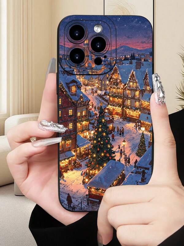 Custodia morbida nera opaca con protezione completa, anti-polvere, impermeabile, compatibile con 16/15/14/13/12/11/Pro/ProMax/X/XR/XS/XSMAX/7/8/PLUS e modelli, tema natalizio romantico 2D stampato, stile creativo di alta moda minimalista, cartone animato cool e carino, adatto come regalo di compleanno, Ognissanti, Natale per anziani, amici, famiglia, coppie, te stesso.