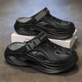 男士新款夏季户外纯色时尚前卫度假EVA（乙烯-醋酸乙烯共聚物）扣情侣大学透气凉鞋，户外室内沙滩度假四季驾驶百搭透气凉鞋