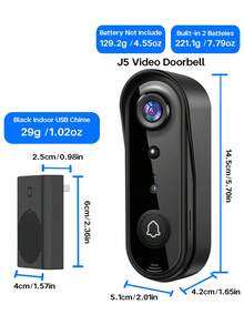 2K Wide Vision Security Video Doorbell Camera Wireless (Battery Powered) With Indoor Chime, 2K Night Vision, Smart Human Detection, Two-Way Audio, Free Cloud Storage And 32G Micro SD Card Storage, 2.4Ghz WiFi Only, Indoor/Outdoor Surveillance Cam - 黑色 - 查看 10