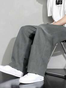 1pc Boys/Teens Casual Solid Color Loose Fit Waffle Knit Pants