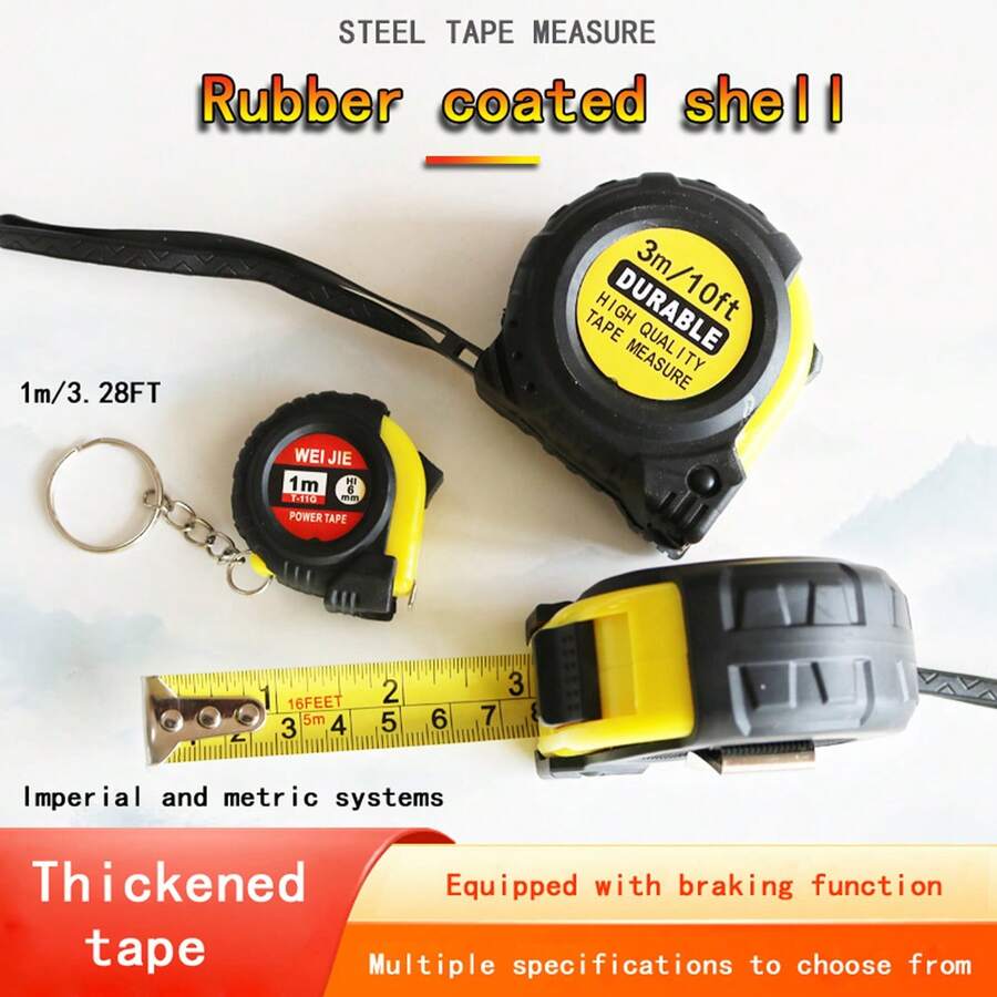 [Best Seller] 1pc Retractable Tape Measure 1M/3ft, 3M/10ft, 5M/16ft Dual Metric/Imperial Scale - Protective Leather Case, Durable & Easy To Read, Steel Blade, Lead-Free, Comfortable Grip, Suitable For Home, Workshop And DIY
