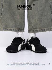 HUANQIU 2025新款女鞋女鞋滑板鞋一双时尚休闲透气办公户外运动鞋多功能轻便舒适德国鞋赛车鞋休闲鞋跑步鞋黑色四季鞋