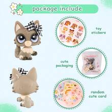 Minilpsshop Wolf Cat 1953 Grey Black Blue Dot Eyes With Bow Accessory