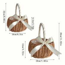 1 包花童篮，手工柳条藤条篮，带手柄丝带，装饰性鸡蛋糖果篮，适合礼物、婚礼、露营、家居装饰