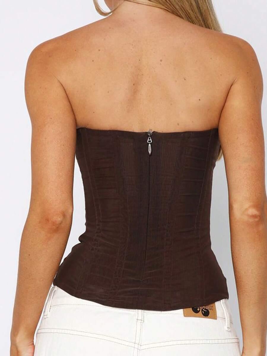 Y2K Women's Corset Tops Mesh Corset Tops - 棕色 - 查看 1