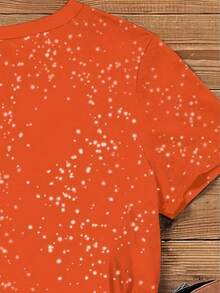 Áo thun in hình ma, bí ngô, dơi Halloween, áo thun cổ tròn tay ngắn thường ngày cho nữ, quần áo mùa thu Nightmare Before Christmas dành cho nữ, áo thun in hình trở lại trường - trái cam - Xem 4