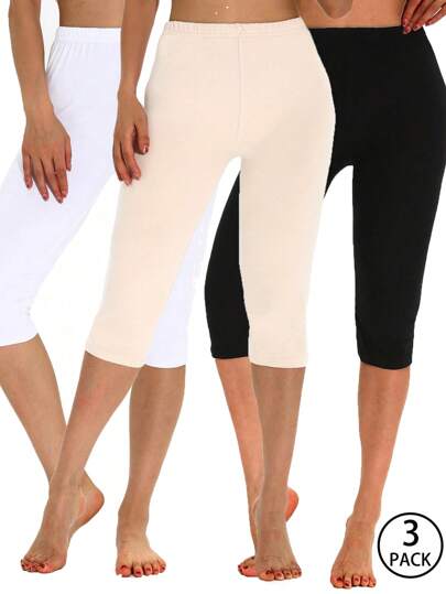 3 طقم سراويل ضيقة كاجوال للنساء، بنطلونات كابري ناعمة ومريحة، متعددة الاستخدامات للياقة البدنية والرياضة والأنشطة الخارجية والارتداء اليومي