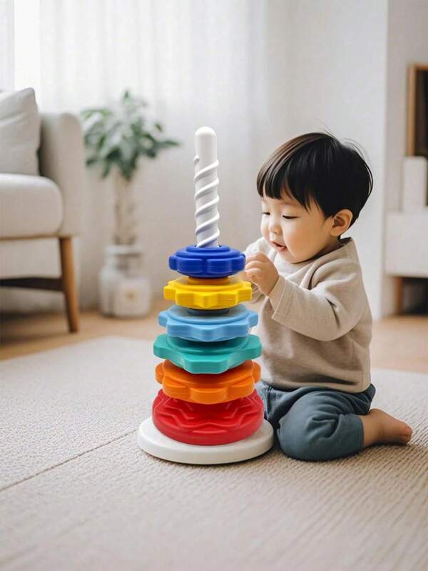 Brinquedo giratório empilhável de torre de arco-íris, ponteira colorida, brinquedo educacional infantil para educação infantil, blocos de combinação de formas, para a temporada de volta às aulas, Halloween, Natal