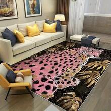 Luxurious Leopard Print Area Rug - Pink And Black Design With Gold Accents, Machine Washable, Suitable For Living Room, Office, Or Garden Decoration, Large Area Rug - Nhiều màu - Xem 5