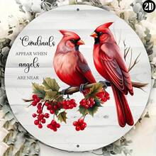 Charming Cardinal Birds Wreath Sign - 8"X8" Round Aluminum, Perfect For Halloween & Christmas Decor, Ideal For Kitchen, Garden, Or Office Wall Art,Room Decor,Halloween Decor,Home Decor,Bathroom Decor,Bedroom Decor,Kitchen Decor,Wall Decor,House Decor, Room Decoration Stuff,Living Room Decor - 彩色 - 查看 2