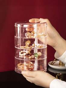 1pc Rotating Jewelry Storage Box, Transparent, Dust-Proof, Multi-Functional Desktop Storage, Jewelry Box, Transparent Rotating Multi-Layer Jewelry And Accessories Storage Box For Earrings, Necklaces, Hair Ties, Hair Clips, Hair Bands, Multi-Functional Storage Box, 360° Rotating Drawer Storage Box, Large Capacity For Cosmetics, Jewelry And Accessories, Multi-Layer Storage Box With Lid, Suitable For Hair Accessories