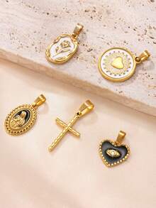 1 pezzo Ciondolo placcato in oro 18K in acciaio inossidabile, con design della Vergine Maria, croce, occhio del diavolo, tulipano bianco, per realizzare collane e orecchini, adatto per uso quotidiano, idea regalo