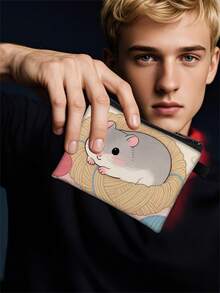 1 pieza Monedero compacto con cremallera, bolsa con cremallera de poliéster de moda y duradera, diseño divertido impreso con estilo de hámster encantador, ideal para guardar monedas y pequeños artículos esenciales, cierre , regalo original, material duradero, fácil de mantener