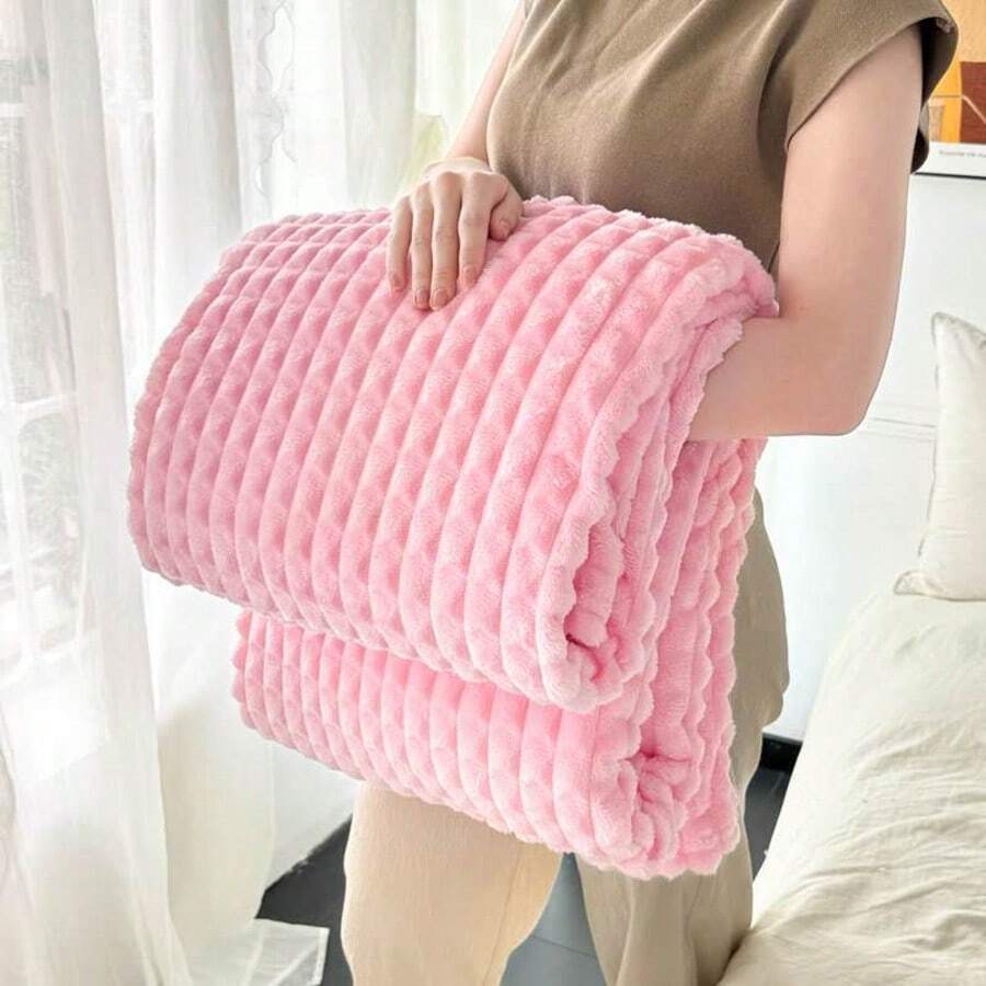 300g High Density Solid Color Flannel Blanket, New 2025 Collection - Baby Pink - View 1