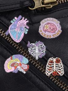 Set de 5 broches de esmalte con diseños de flor de órgano, que incluyen corazón, cerebro, pulmón, planta, mariposa, insignia de solapa, insignia de poder, accesorios médicos, regalo punk - Multicolor - Ver 6