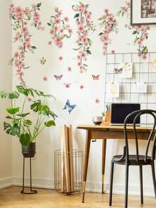 1PC Removable PVC Wall Decals – [Butterfly Pink Vine, Sunflower]Self-Adhesive Waterproof Wall Stickers For Home Decor, Room Decor, Wall Decor, And Kitchen – Easy To Apply, Ideal For Living Room, Bedroom, Or Office
