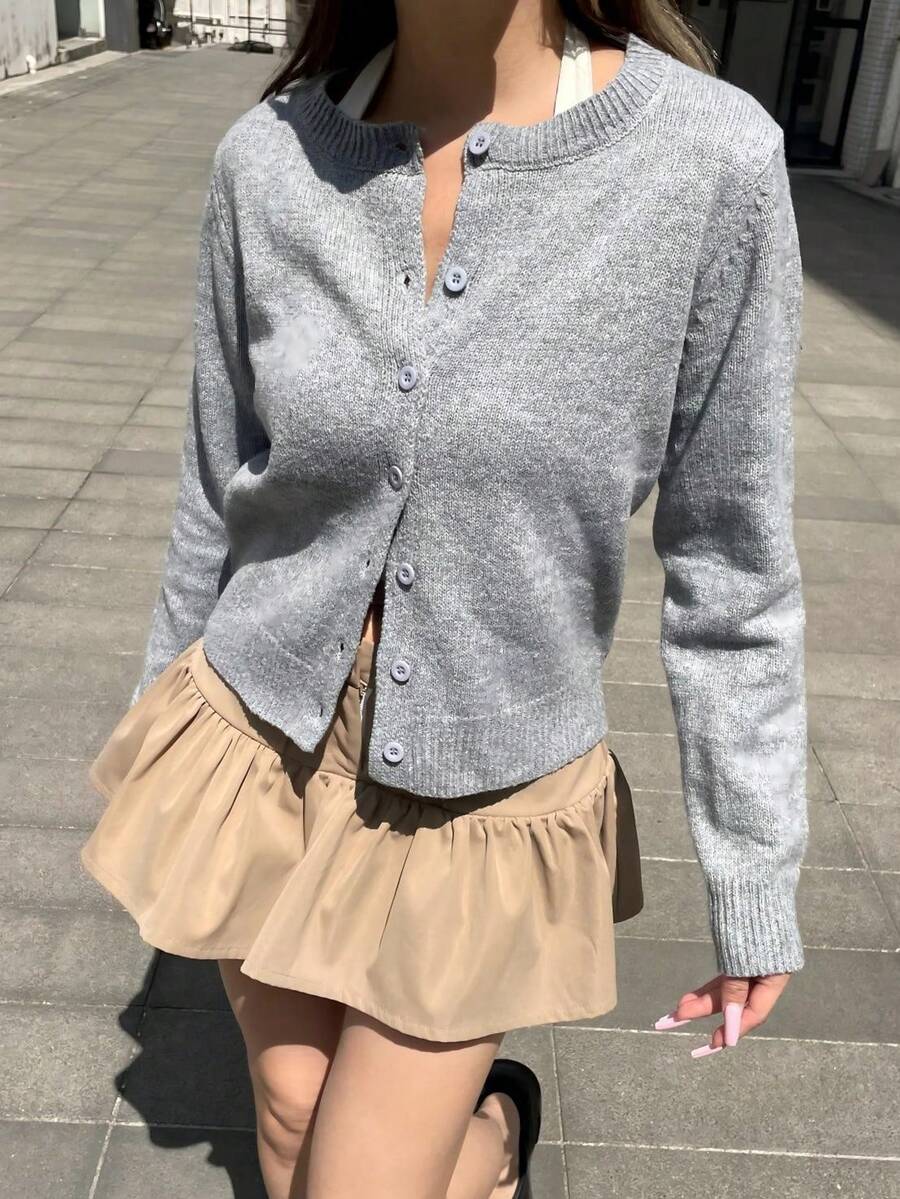 Cárdigan de mujer de un solo pecho, de manga larga, elegante y vintage, suéter sólido de lana tejida para otoño e invierno, básico para volver a la escuela y estilo Y2K