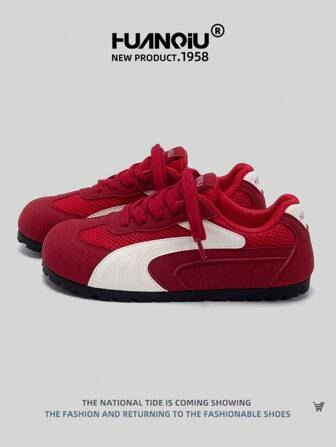 HUANQIU 2025新款女鞋女鞋滑板鞋一双时尚休闲透气办公户外运动鞋多功能轻便舒适德国鞋赛车鞋休闲鞋跑步鞋红色四季鞋