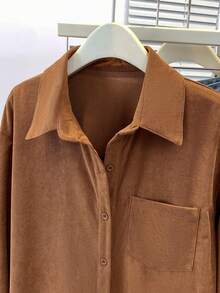 ​Women's Solid Color Corduroy Button Down Shirt Heavy Weight Long Sleeve Pocket Fall Winter Casual​,Fall Clothes For Women,Flannels For Women