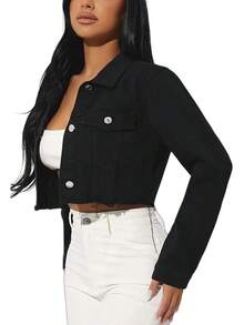 Cropped Jean Women Long Sleeve Classic Casual Crop Top Jackets Coat