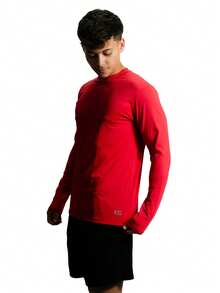 Kit 2 Men's Polyamide Thermal T-Shirt UV50+ Sun Protection Second Skin Anti-Odor Long Sleeve Winter Training Running - Red and White - View 7