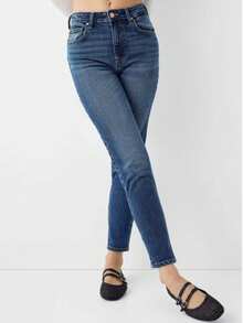 Women's High Waisted Rigid Magic Non-Destroy Straight Leg Jeans Plus Size - Màu xanh lam - Xem 2