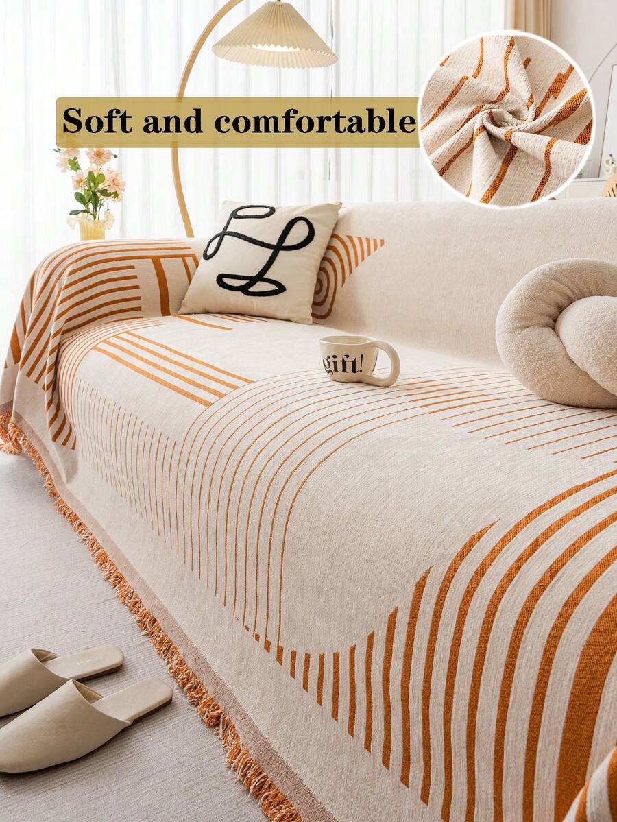 1件装加厚奢华雪花图案沙发套，时尚保护您的沙发 - 适用于单人沙发、双人沙发、三人沙发和四人沙发 - 可机洗或手洗 - 无印花 - 100% 涤纶 - 橘色 - 查看 1