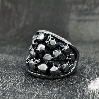 خاتم من الصلب التيتاني متعدد الجماجم، خاتم من الفولاذ المقاوم للصدأ مناسب للجنسين، مناسب لعيد الهالوين، هدية للصديق، الشريك