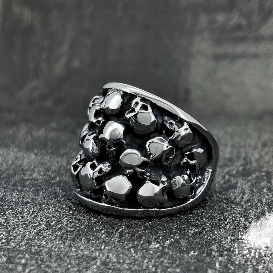 European And American Fashion Personalized Multi-Ghost Head Stainless Steel Ring, Unisex US Size Ring, 1pc Halloween Gift Suitable For Boyfriend, Friend, Couples, Couple Wear - Ring - View 1