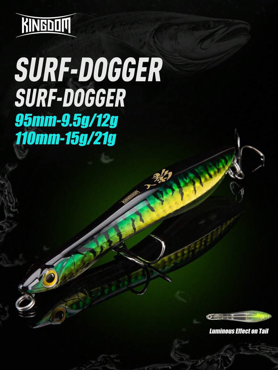 KINGDOM 95mm 110mm Surf-Dogger 人工釣魚誘餌 Z-Action 鉛筆式波普 長距離投擲 浮沉式 硬餌 ABS 材質 螢光尾部 適用淡水與鹹水釣魚 初學者與經驗釣客皆宜 - 彩色 - 查看 1