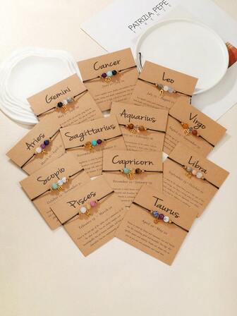 1 pezzo Braccialetto con ciondolo a 12 segni zodiacali in rame, adatto per uso quotidiano o come regalo per ragazzi e ragazze, braccialetto dell'amicizia zodiacale con perline colorate, regalo per le vacanze