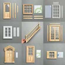 1pc 1:12 Scale Miniature Furniture, DIY Unfinished Door & Window Model Materials, Paintable & Colorable, Wooden Pointed Top 4-Grid Door & 6-Grid Window, Dollhouse Miniature Furniture Model, Micro Scene Decor, Photography Prop - Multicolor - View 2