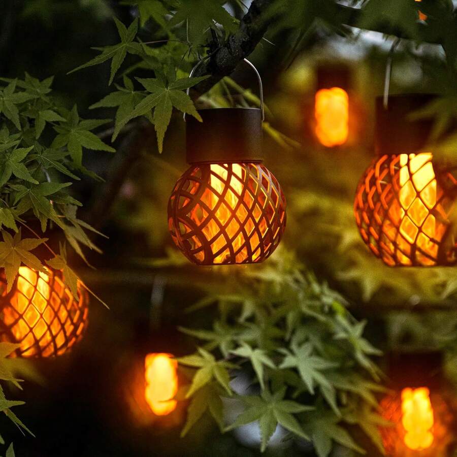 1/2/4PCS LED Outdoor Solar Flame Effect Pendant Light Waterproof Garden Decoration Light Courtyard Solar Fairy Light