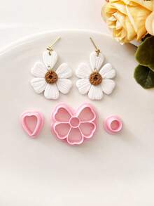 3pcs/Set, Daisy Flower Polymer Clay Cutter, Spring Soft Clay Mold, Jewelry Making Materials, Polymer Clay Mold, Suitable For Pottery And Handicraft Tools - Pink - View 2