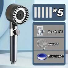 Juego de 9 piezas Cabezal de ducha ajustable de 3 ajustes, modo de lluvia montado en la pared, cabezal de ducha de mano de alta presión con manguera, soporte de instalación sin perforación. ¡Incluye 5 filtros! Cabezal de ducha para parejas