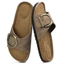 Womens Sandals Summer Cork Stylish Strap Slip On Adjustable Golden Buckle - 灰色 - 查看 1