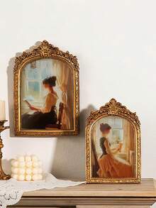 2/1pc European Antique Gold Lace Oval Photo Frame With 1 Random Pad Paper For Photo Display Home Decoration - Multicolor - View 2