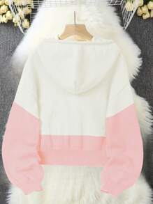 Women's Casual Contrast Color Long Sleeve Hooded Knit Cardigan Sweater