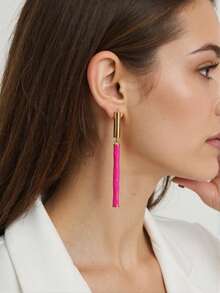 1pair Fashionable Simple & Personalized Enamel Long Bar Orange Dangle Earrings, Versatile - Earrings - View 21