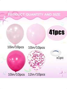 41/21pcs/Hot Pink Balloons, 10/12 Inch Pastel Pearl Pink Confetti Latex Balloons Set For Girls Women Birthday Party Wedding Baby Shower Baptism Valentines Anniversary Engagement Decorations - Multicolor - View 2