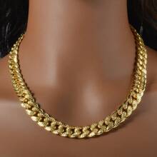 2pcs Popular Hip-Hop Street Style 14k Gold Geometric Runes Cuban Necklace Bracelet Copper Fashion Jewelry Set Suitable For Men Women Daily Party Wear - Gold - View 5